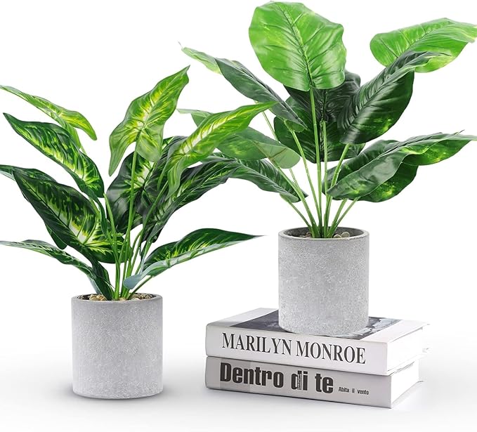 2pcs Fake Plants Medium Artificial Tropical Plants Indoor for Home Bathroom Bedroom Kitchen Office Desk Decor