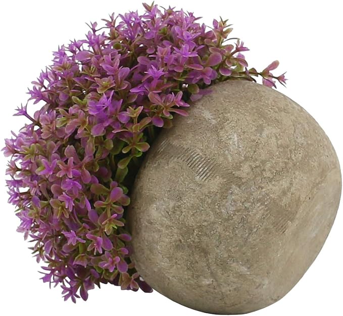 Ogrmar Mini Plastic Artificial Plants Grass in Pot/Small Artificial Faux Greenery/Mini Plants Topiary Shrubs for Bathroom, House Decorations (Purple)