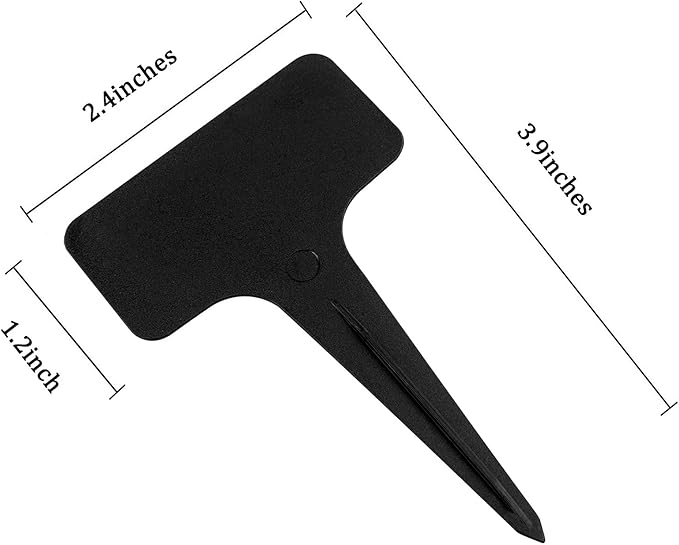 Whaline 100 Pcs Plastic Plant Labels Black T-Type Garden Stake Tags Waterproof Plant Markers Reusable Plants Signs for Outdoor Indoor Nursery Potted Plants Seed with A White Marker Pen (6 x 10 cm)