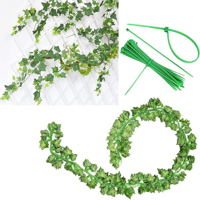 Comtelek Fake Vines for Room Decor 48PCS Artificial Ivy Garland with Clip 336FT Green Flowers Hanging Plants Faux Greenery Leaves Bedroom Aesthetic Decor for Home Garden Wall Wedding