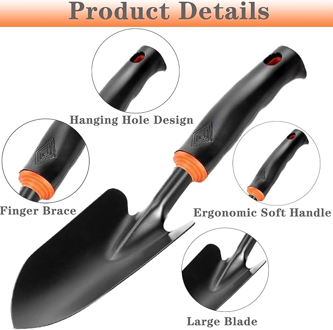 Garden Trowel Hand Shovel Heavy Duty Gardening Hand Trowel with Ergonomic Grip Rust Resistant Garden Tools Small Spade for Planting Transplanting, Weeding, Moving and Smoothing Soil-Gardening Gift