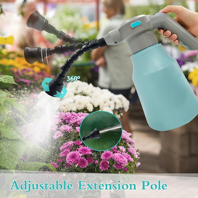 Electric Plant Spray Bottle, 0.5 Gallon Battery Powered Garden Sprayer with Adjustable Nozzle and Extended Wand, Portable USB Rechargeable Water Sprayer in Lawn and Garden for Gardening, Cleaning