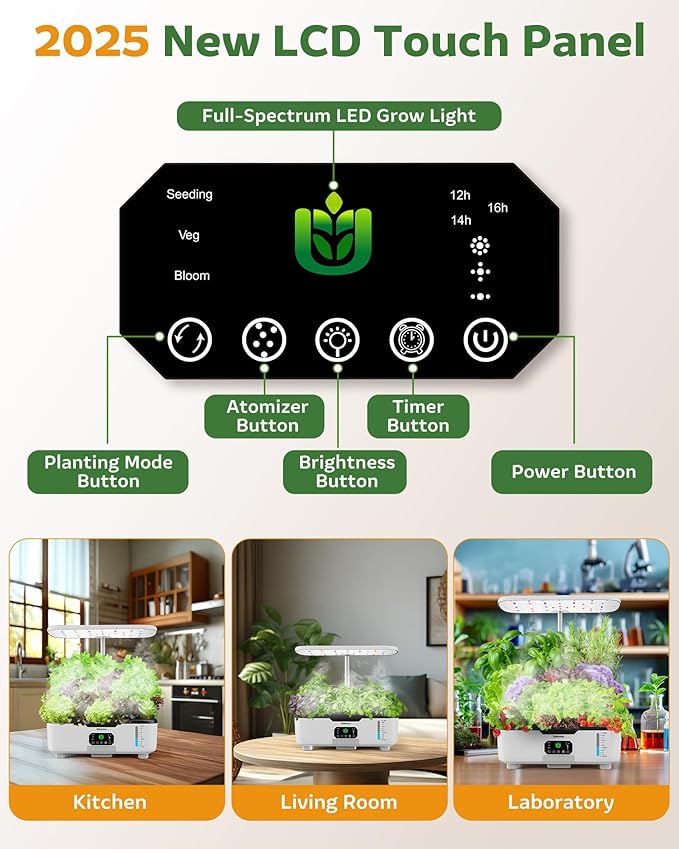 Misting Hydroponic Growing System Kit 15-Pods Indoor Smart Herb Garden Planter with LCD Touch Panel 6L Large Tank for Herb/Vegetables/Flowers/Fruits,Gardening Gifts for Women Men Beginners-White