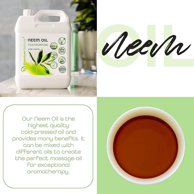 Premium Nature Organic Neem Seed Oil Bundle - 4 oz Glass Dropper + 16 oz Multipurpose Refill, Cold Pressed, Unrefined, 100% Natural
