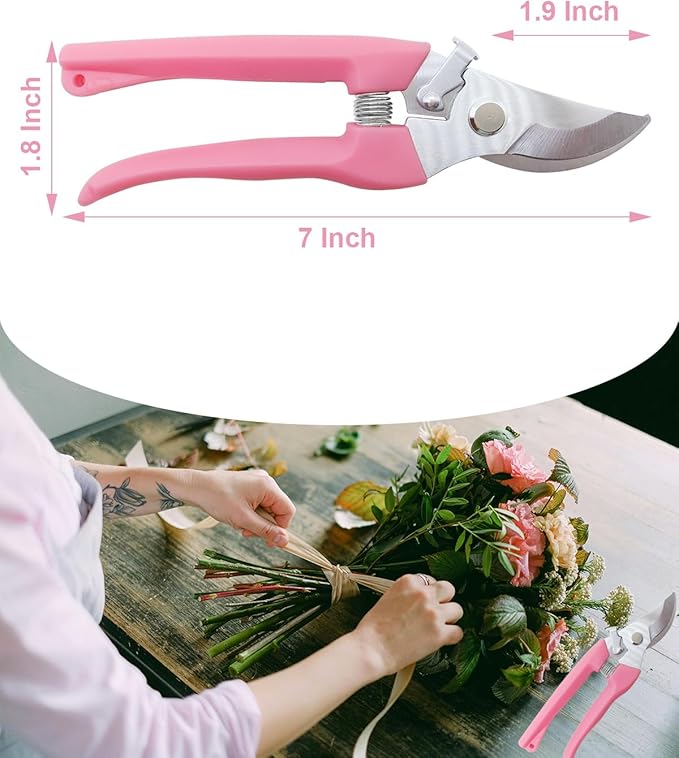 Pruning Shears for Gardening, 2 Pack Garden Scissors for Cutting Fresh Flowers, Floral Clippers for Plants, Fruits (Pink)