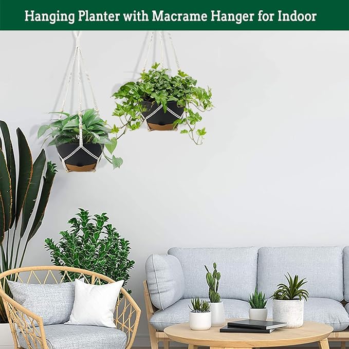 Koalaime Hanging Planter Self Watering 10 Inch, 2 Pack Indoor Outdoor Hanging Baskets, Hanging Flower Pots with Drainage Hole & 2 Kinds of Plant Hangers for Garden Home Decor(Grey)…