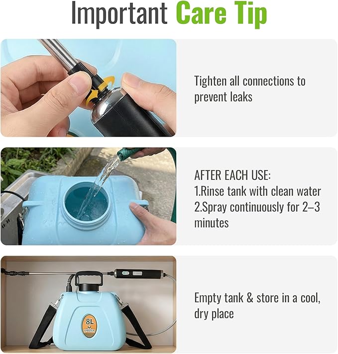 PASAMIC 2 Gallon Battery Powered Sprayer, Rechargeable Electric Sprayer with 2 Speeds & 4 Nozzles, Battery Indicator, Retractable Wand, Adjustable Straps & Storage Bag for Lawn Garden