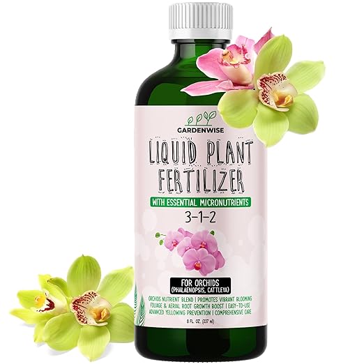 GARDENWISE Liquid Orchid Fertilizer Concentrate 3-1-2 with Micronutrients Orchid Care Made Easy (8 OZ)