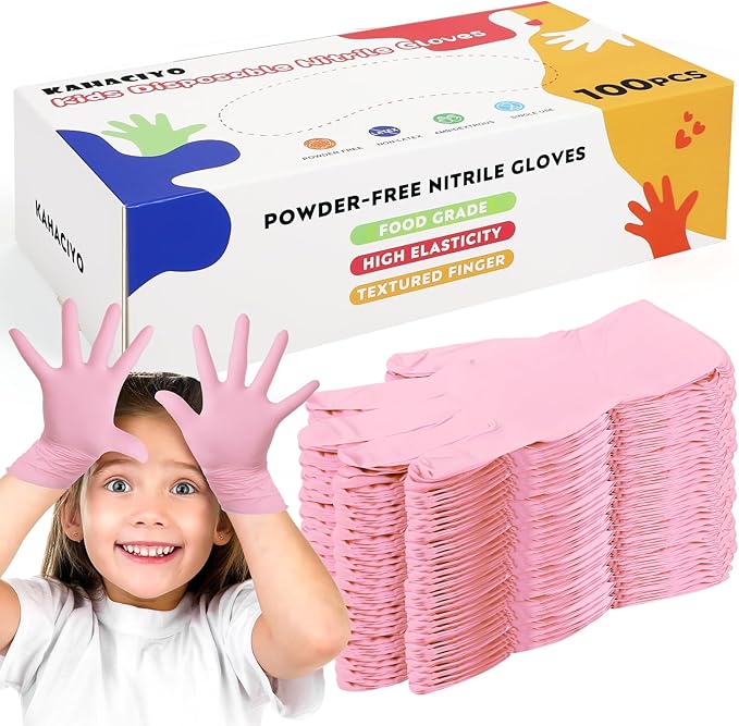 Kids Disposable Nitrile Gloves for 4-10 Years, Suitable for Cooking, Gardening, Painting, Powder and Latex Free-100 PCS