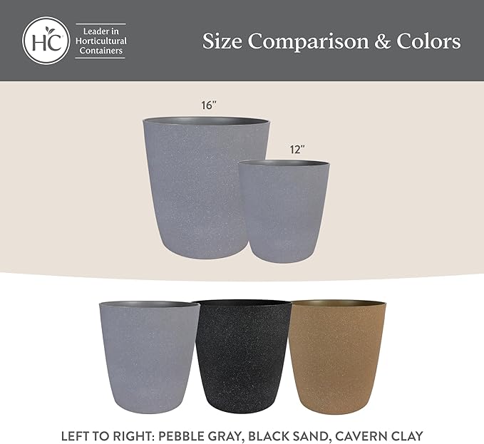 The HC Companies Santa Fe Round Self-Watering Pot - Lightweight Plastic Planter for Herbs & More - Durable Plant Pots for Indoor Plants & Outdoor Plants (16" Cavern Clay, Pack of 2)
