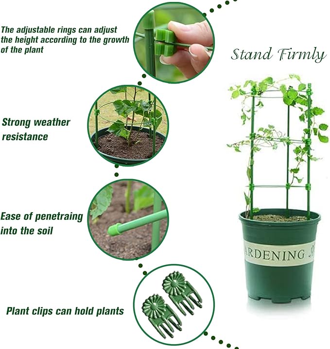 Legigo 3 Packs Plant Support Cages Tomato Cage for Garden- 36 Inch Adjustable Garden Cucumber Trellis Plant Stakes, Trellis Support Rings for Climbing Plants, Pots, Indoor Plants with 10 Plant Clips