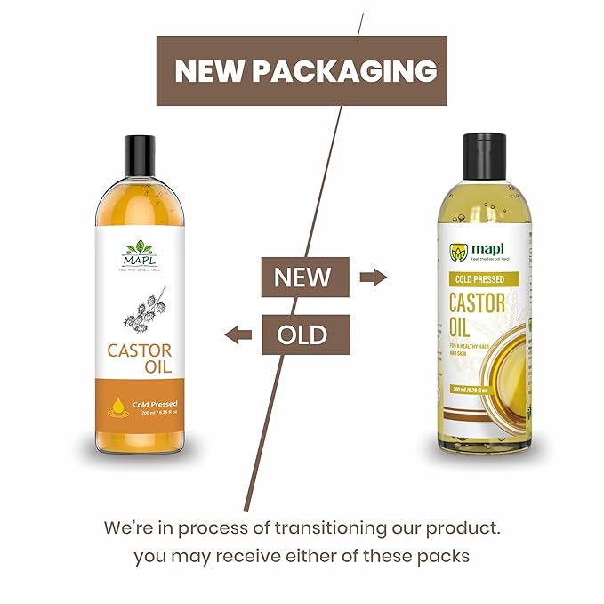 MAPL Castor Oil 6.76 Fl Oz (200 ml) – Organic Arandi Oil for Hair, Skin, Eyebrows & Eyelashes – Cold-Pressed, Unrefined & 100% Natural Superfood – Traditional Indian Hair Care, Food Grade & Edible