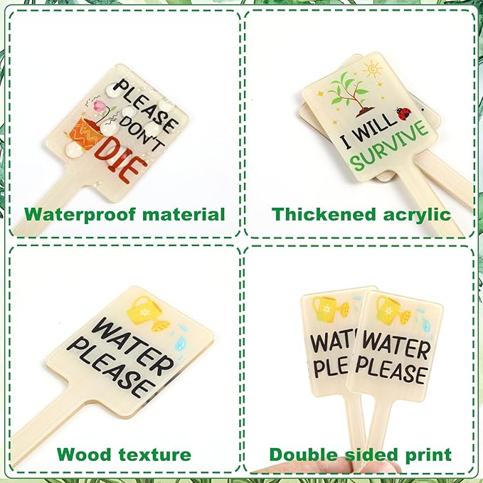UPINS 24Pcs Acrylic Plant Labels Plant Markers Plant Tags Signs with Funny Words for Indoor Outdoor Gardens Plants