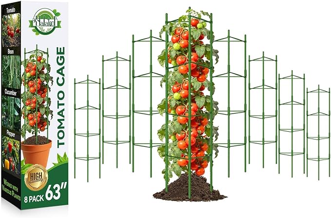 Halatool 63 Inch Tall Tomato Cage 8 Pack, Adjustable Tomato Cages for Garden, Garden Stakes Tomatoe Trellis for Pots, Tomatoes Plant Support for Raised Garden Bed & Vegetables Flowers