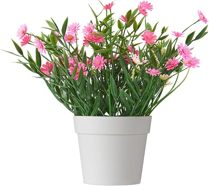 Fake Plants Daisy for Bathroom Decor, Small Potted Artificial Plants Indoor for Shelf Desk Home Bathroom Farmhouse Room Coffee Table Decor, Pink