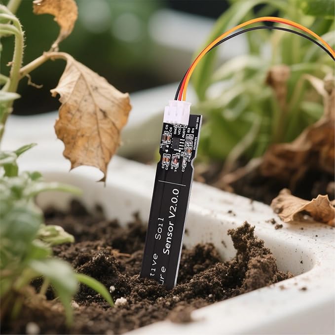 6PCS Updated Capacitive Soil Moisture Sensor, Corrosion Resistant Humidity Detection Sensors with Wire 3.3-5.5V Garden Watering DIY for Arduino, Raspberry Pi - Improved Version