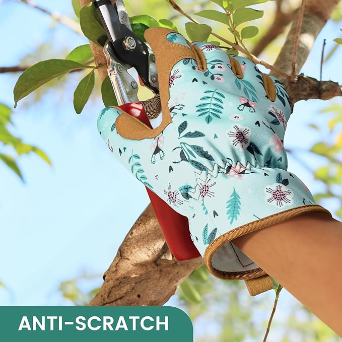 Pleneal Gardening Gloves for Women - Leather Garden Gloves Thorn Proof, Outdoor Protective Working Gloves