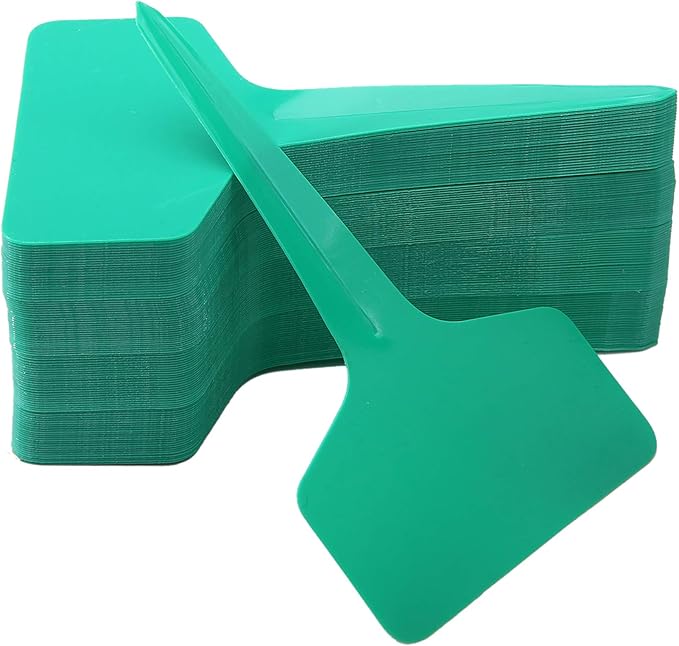 100 Pcs T-Type Plant Labels with a Gel Pen, Waterproof Nursery Plant Tags Plastic Garden Markers, Green, 6 x 10cm
