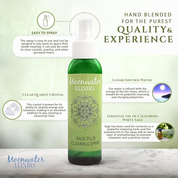 Smudge Spray Bundle - White Sage Smudge Spray and Sage Soap for Cleansing Negativity, Smokeless Smudging Kit to Support Positive Aura, and Cleansing Negative Energy-8oz by Moonwater Elixirs