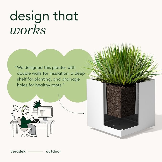 Veradek Block Series Cube Plastic Planter - Large Square Planter for Indoor or Outdoor Patio/Garden | Durable All-Weather Use with Drainage Holes | Modern Décor for Tall Plants, Trees, Flowers