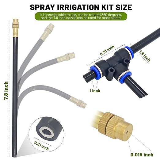360° Adjustable Drip Irrigation System - 66FT Garden Watering System with 22 Nozzles, Garden Irrigation System, Greenhouse Accessories, Atomizing System for Yard, Lawn, Plants, 5/16 inch Tubing