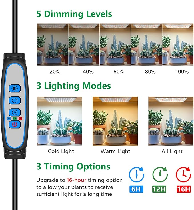 Aumtrly Grow Light, Full Spectrum Under Cabinet Plant Lights for Indoor Growing Seedling 3 Panels, Large Area Illumination 414 LEDs Lightweight Grow Lamp with UL Adaptor 16 Hour Timer