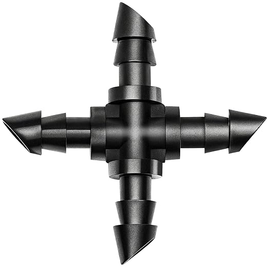 40 Pack Drip Irrigation 1/4" Barbed Cross Tee Fittings, Drip Line Barbed Cross Tee Connectors for 1/4 Inch Irrigation Tubing Micro Irrigation Connection Parts for Garden Sprinkler Systems