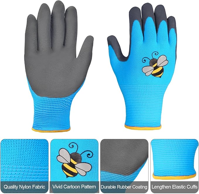 6 Pairs Kids Gardening Gloves Yard Work Gloves Children Soft Safety Rubber Coated Gloves for Toddlers Youth Girls Boys Children (Large (Age 9-11))