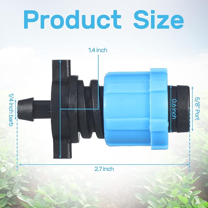 Frienda 50 Pcs Drip Irrigation Kit, 1/4" Barb for 5/8" Drip Tape, Twist Locks, Blue PP Plastic, Suitable for Gardens, Landscaping