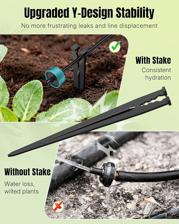 Pawfly 100 Pcs Irrigation Drip Support Stakes for 1/8"-1/4" Drip Lines, 5.6" Length, Plastic Drip Irrigation Stakes, 1/4 Inch Tubing Hose Holder, Drip Irrigation Support Stakes for Garden Patio Lawn