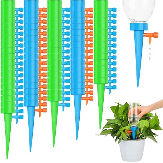 100 Pcs Self Watering Spikes Adjustable Plant Watering Spikes Automatic Plant Waterer Auto Drippers Irrigation Devices with Slow Release Control Valve Switch for Indoor Outdoor Garden Houseplant