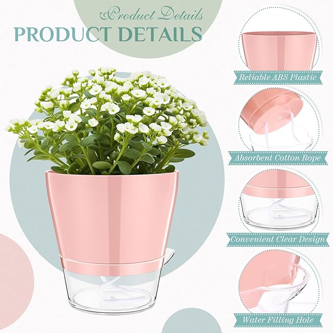 Funnymoom 6 Pack Self Watering Planters for Indoor Plants 6 Inch Colorful Flower Pots with Drainage Holes and Reservoir Plastic Plant Pots for African Violets Succulents Herbs Flowers for Home Office