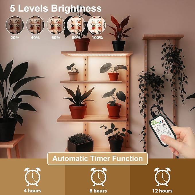 GHodec 20W Panel Grow Lights for Indoor Plants,272LEDs Full Spectrum Grow Lights for Under Cabinet Plant, Grow Lamp with 4/8/12H Timer,5 Dimmable Levels for Plants Growing (2Pack)