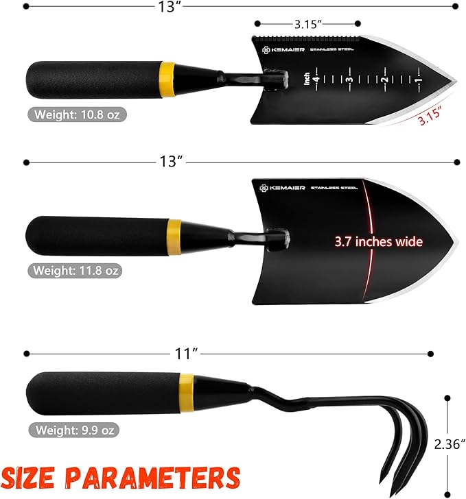 Kemaier 7 - Piece Gardening Tools Set, Stainless Steel Gardening Tools, Heavy - duty Hand Gardening Tools with a Toolbox, Suitable for Gardening Planting and Weeding, Gardening Gifts for Women and Men