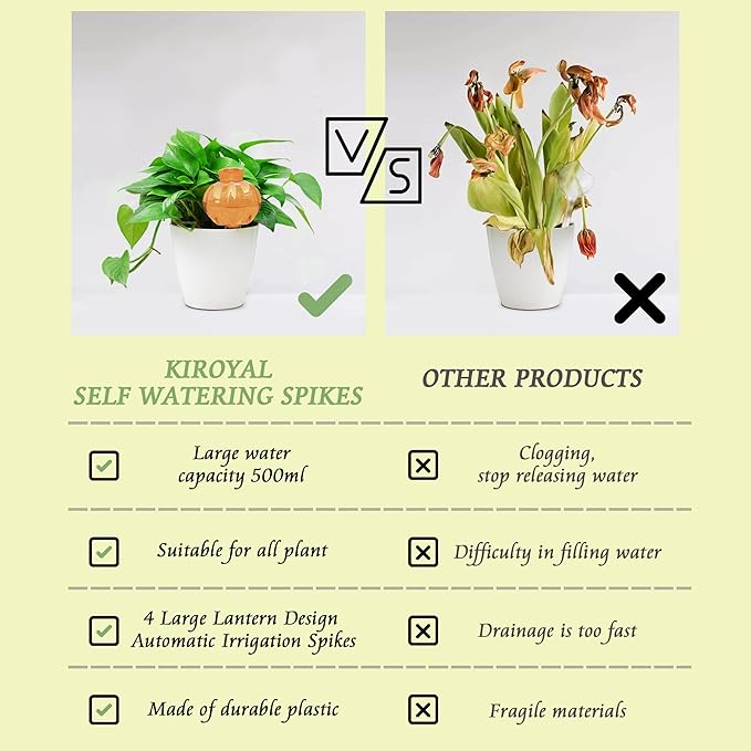 Self Watering Spikes 2 Pack, 16.9oz Large Capacity Plant Watering Globes, Up to 2 Weeks Automatic Watering, Terracotta Irrigation Device for Indoor Plants (Orange Lantern Design)