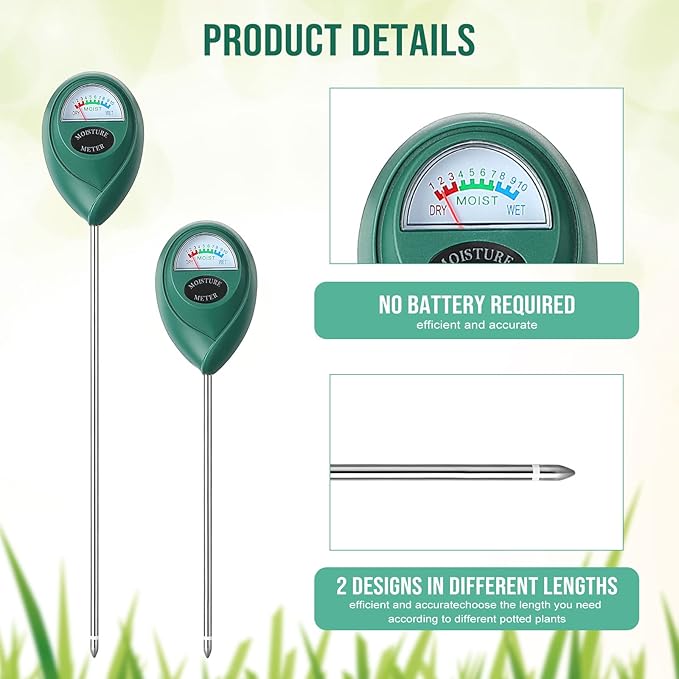 Macarrie 6 Pack Soil Moisture Meter Plant Water Long Probe Deep Use Soil Moisture Meter Sensor Monitor Hygrometer for Gardening Farming Indoor and Outdoor Plants, No Batteries Required, 2 Size