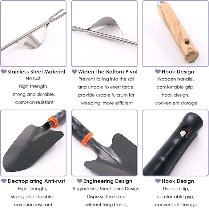 Swpeet 5Pcs Manual Weeders Puller Tool Kit, Weed Puller Tool Garden Handle Weeder Removal Tool Garden Trowel with Ergonomic Handle Weeding Tool with Protective Gloves for Garden Lawn