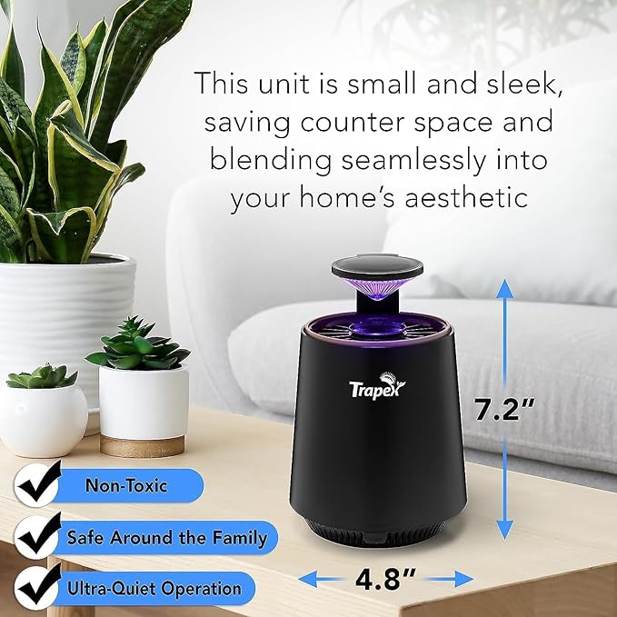 Indoor Fly Trap - Gnat Killer for Fruit Fly, Gnats, Moth, Mosquito & Bug with Refillable Bait Pod & 5 Sticky Pad Refills - Gnat Traps for House Indoor (Black)