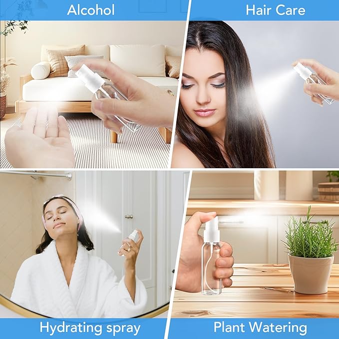 Zoizocp Spray Bottles, 4oz/120ml Clear Empty Fine Mist Plastic Mini Travel Bottle Set, Small Refillable Liquid Containers with 2pcs Funnels and 24pcs Labels (6 Pack)