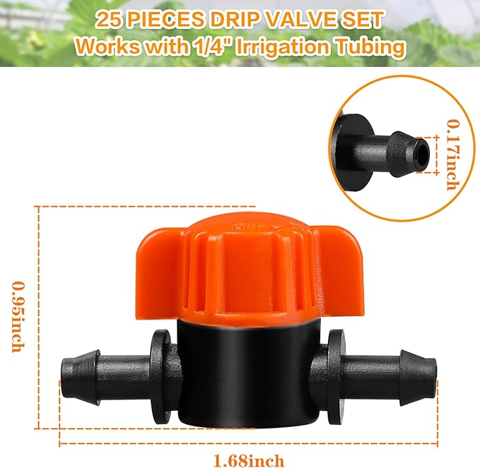 Gardrip 1/4" Drip Irrigation Valve - 25 Pack Shut Off Switch Fits 1/4 Inch Drip Tubing - Cut Off Valve for Garden Lawn Irrigation