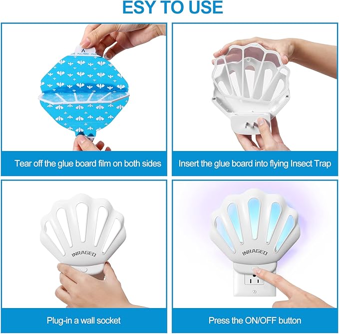 Gnat Traps for House Indoor HU002 Plug-in Fly Trap Indoor, Electric Gnat Killer Indoor Catcher Flying Insect Trap with Night Light UV Attractant Catcher for Bedroom, Kitchen, Office (2 Pack, White)