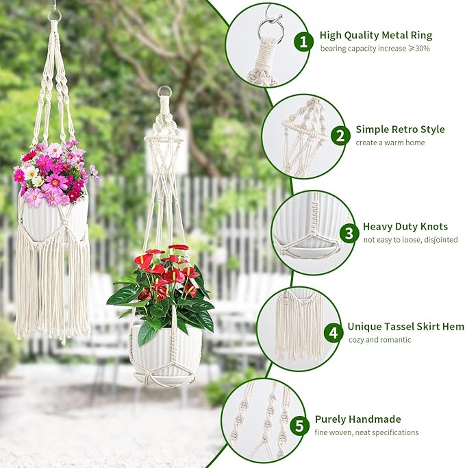 SFENNGPET Macrame Plant Hangers, 6Pack Hanging Planters for Indoor Plants w/ 6 Set Hangers Kit Handmade Macromay Plant Hangers Indoor Flower Pots Holder Stand for Boho Home Décor (POTS NOT Included)