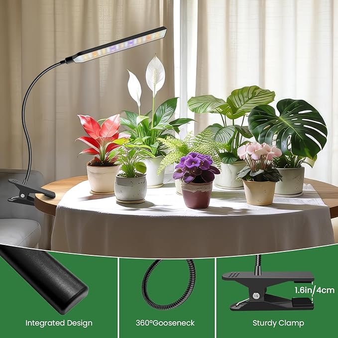 Kullinss Grow Lights for Indoor Plants, 57 LEDs Black Plant Lights for Indoor Growing with 6/12/16H Timer, 3 Color Modes, Full Spectrum Sunlike Clip on Grow Lamp for Indoor Plants, Herbs, Seedlings