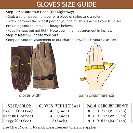 Leather Work Gloves for Men Women with Cotton Lining, Thorn Proof Gardening Gloves for TIG/MIG Welding, Construction (Brown, Large)