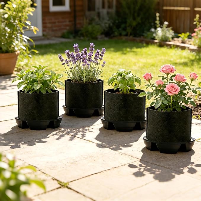 Bekith 4 Pack Self Watering Fabric Pot Base, Auto-Irrigation System Plant Saucer for 5 Gallon Fabric Pots, Auto Watering Plant Water Tray for Indoor Grow Tents, Greenhouses, Outdoor Gardens