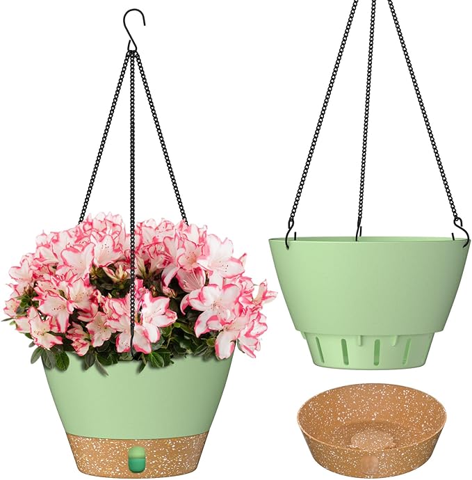 ZMTECH 2 Pack 8 Inch Hanging Planters for Indoor Plants, Modern Green Hanging Planter with Clear Water Window & Removable Tray, Decorative Plant Hanger Indoor for Home & Patio