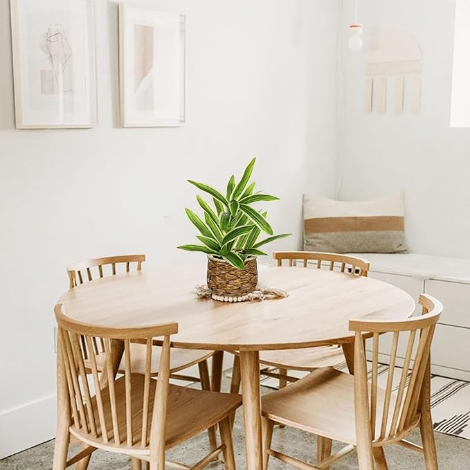 Fake Plants Dracaena Artificial Plant Realistic Faux Plants in Woven Pot Small Indoor Plants Fake Potted Plants 12.6" Artificial Decor for Home Living Room Bathroom Office House Table Desk Shelf