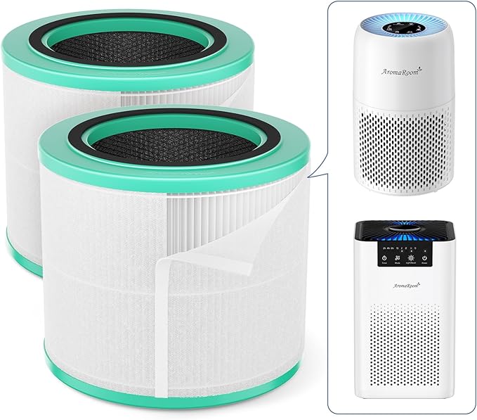AromaRoom Smoke HEPA H13 Air Purifier Filter Replacement with Coconut Shell Carbon Filters, Compatible with AP100/AP102, Effectively Eliminates Smoke, Harmful Gases, Odors, 2 Packs, AP100-RF-SR，Green