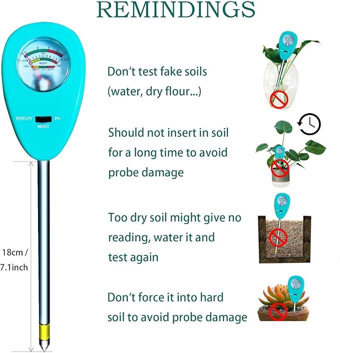 3-in-1 Soil Moisture PH&Moisture&Nutrients Meter and Tester, Upgraded Sturdy Probe for Garden, Lawn, Farm, Indoor & Outdoor Use,No Battery Required (w/rag)