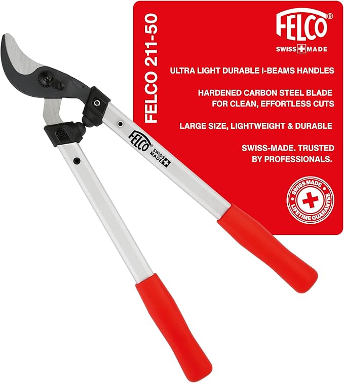FELCO F211-50 Swiss Made Loppers for Gardening – 20" Lightweight Precision Loppers for Tree Trimming | Tree Branch Cutters | Tree Trimmer Tool with Curved Bypass Blade | I-Beam Handles | Landscape